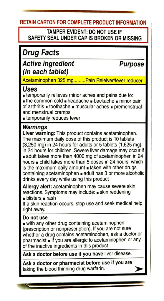 Pharbetol 325mg Tabs Acetaminophen 100CT