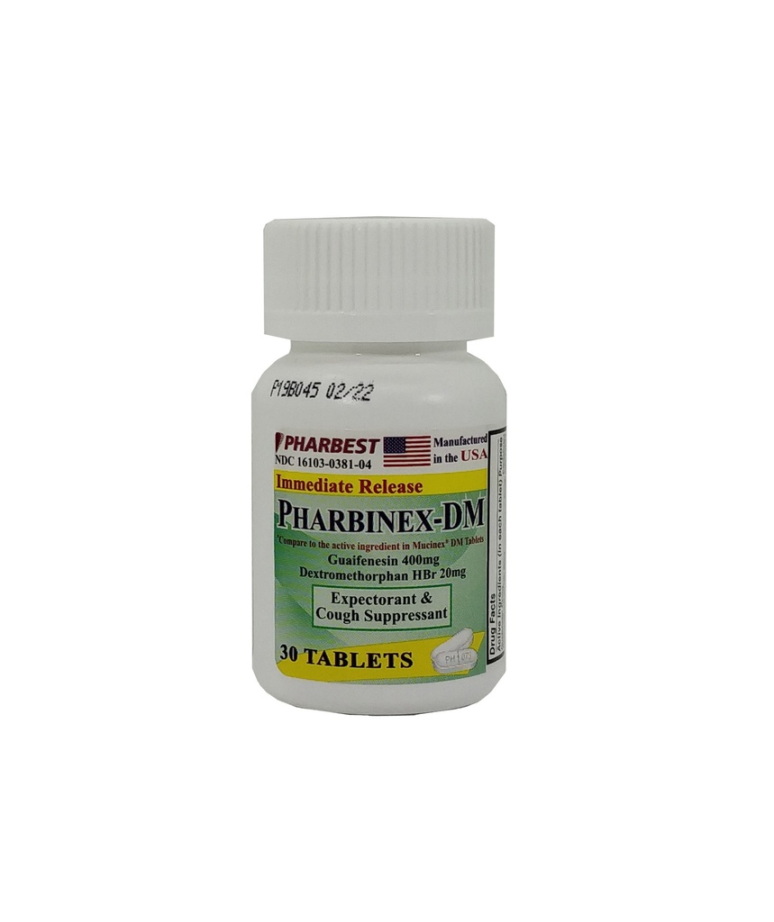 Pharbinex-DM 400/20mg Tabs Guaifenesin/Dextromethorphan 30CT