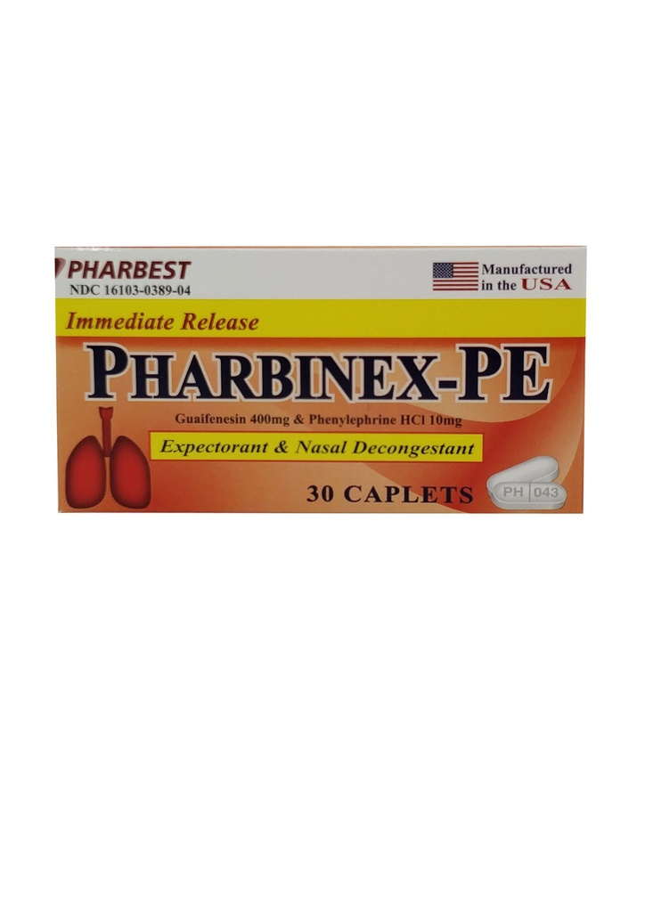 Pharbinex-PE 400/10mg Tabs Guaifenesin/Phenylephrine 30CT