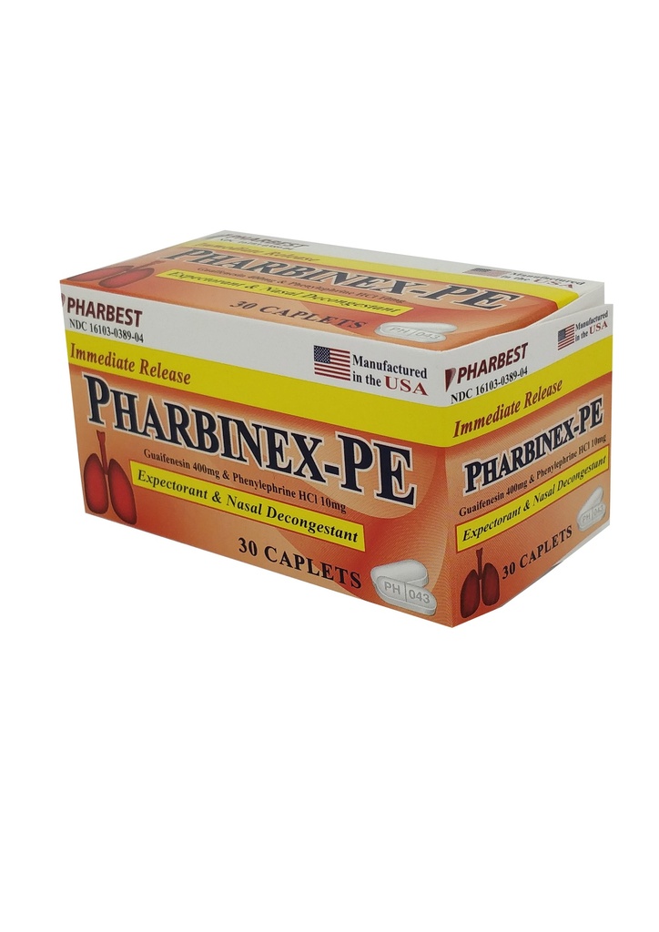 Pharbinex-PE 400/10mg Tabs Guaifenesin/Phenylephrine 30CT
