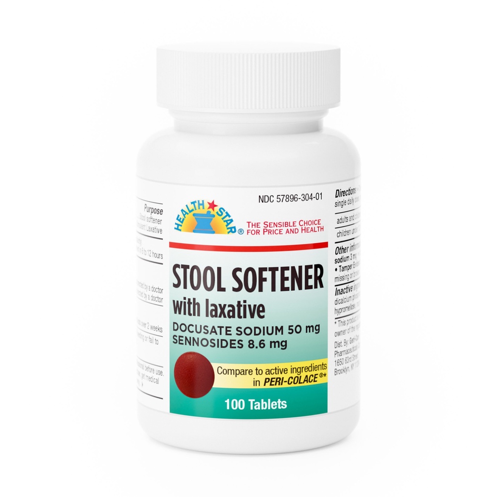 Docusate Sodium + Senna 50mg + 8.6mg tablets 100 count