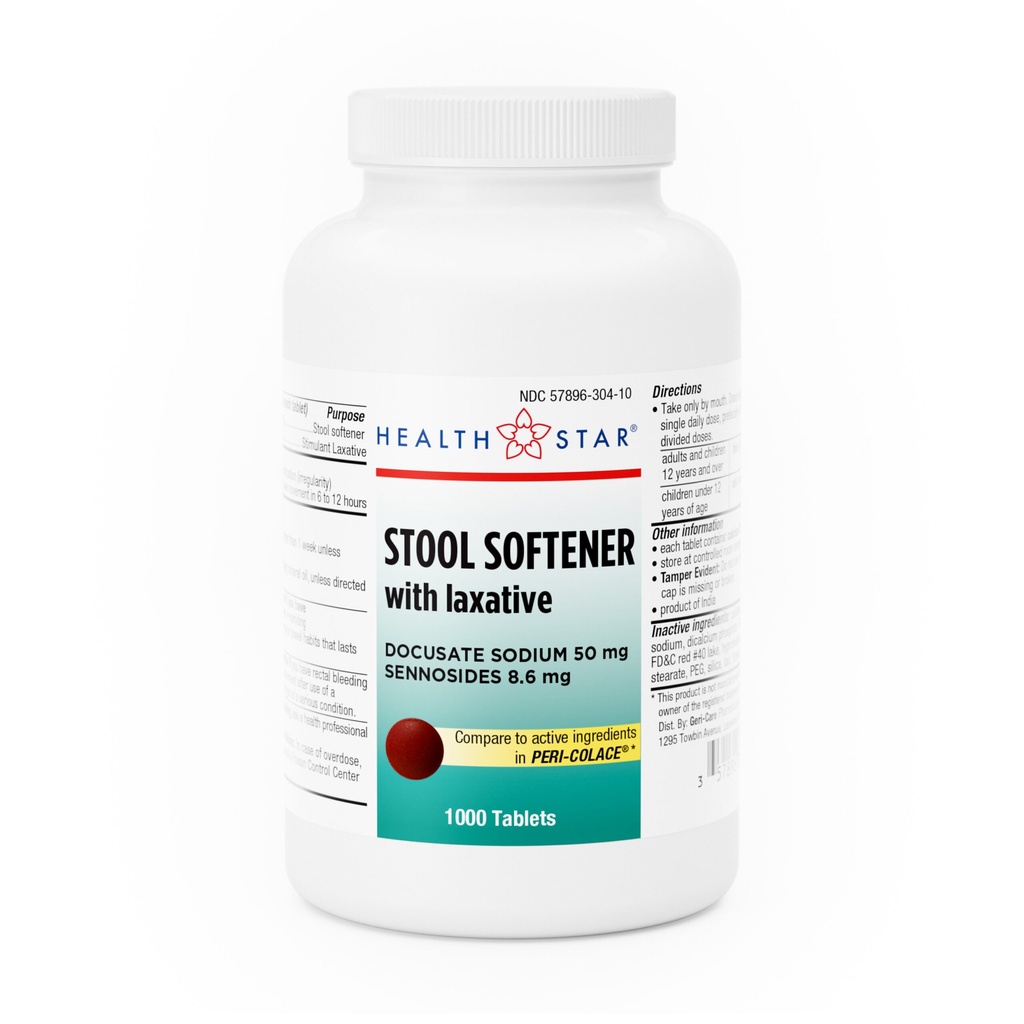 Docusate Sodium + Senna 50mg + 8.6mg tablets 1000 count