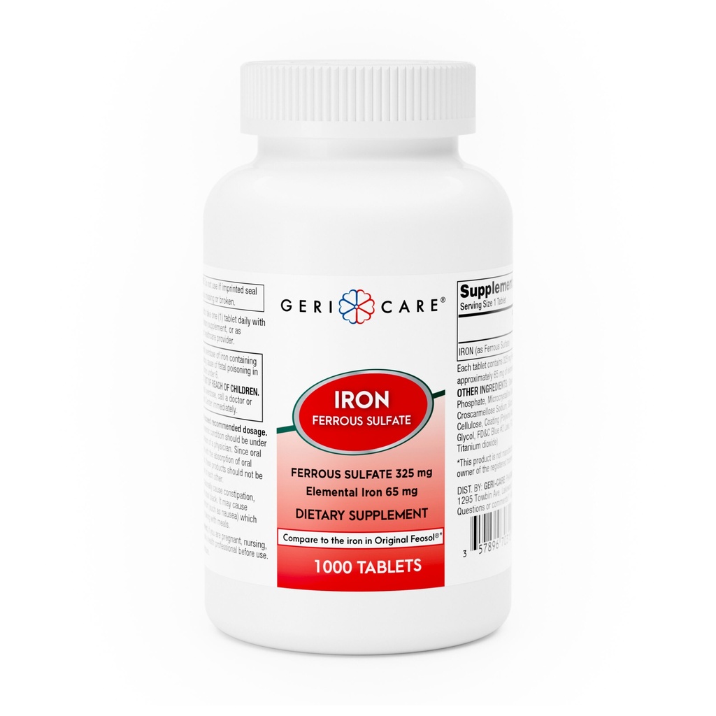 Ferrous Sulfate Iron 325mg tablets 1000 count