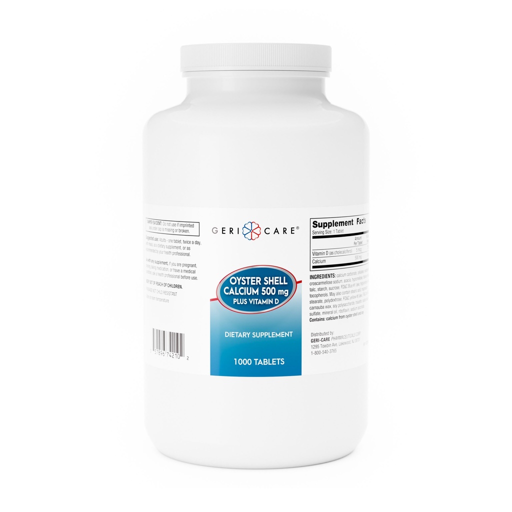 Oyster Shell Calcium + Vitamin D 500mg + 200IU tablets 1000 count
