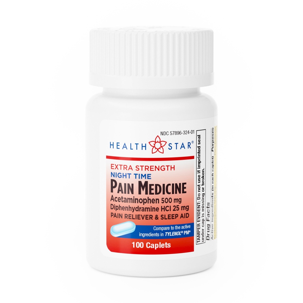 Acetaminophen + Diphenhydramine PM 500mg + 25mg caplets 100 count