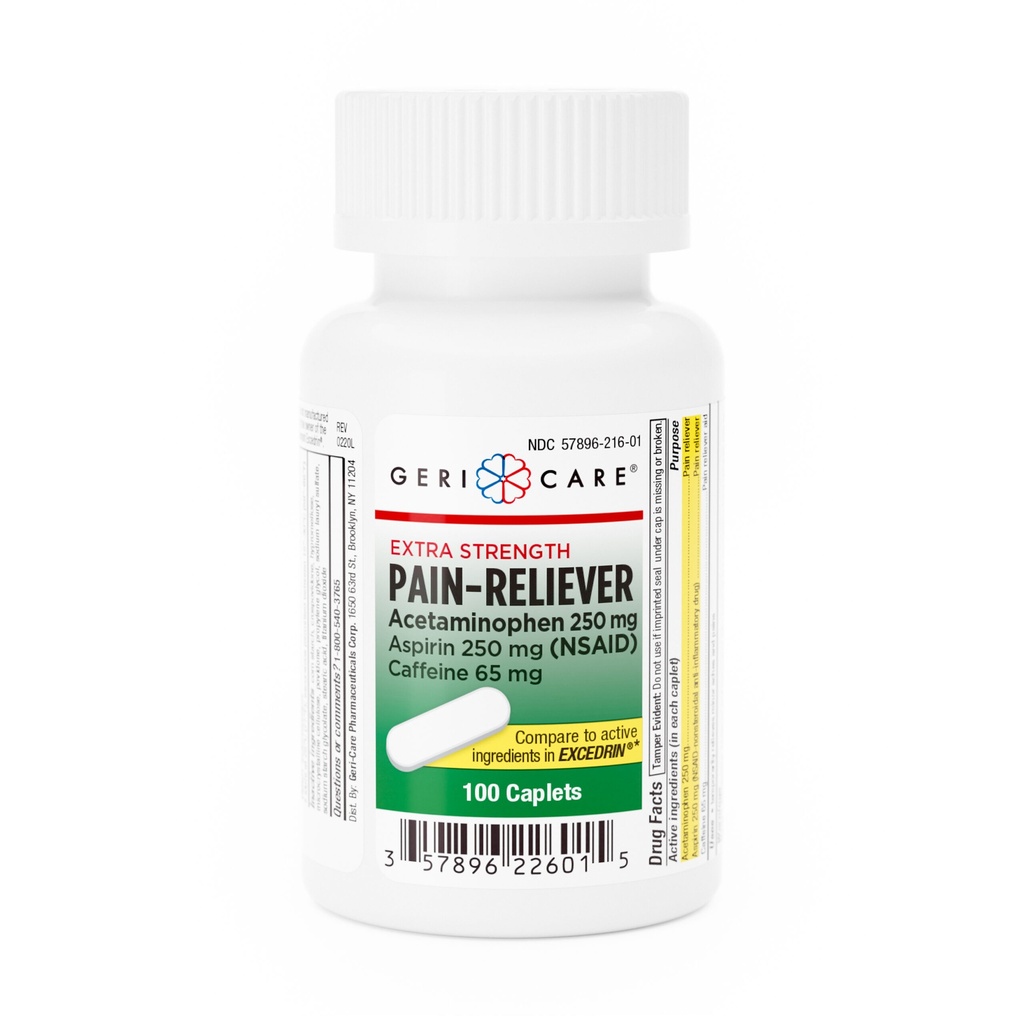 Acetaminophen + Aspirin + Caffeine 250mg + 250mg + 65mg caplets 100 count