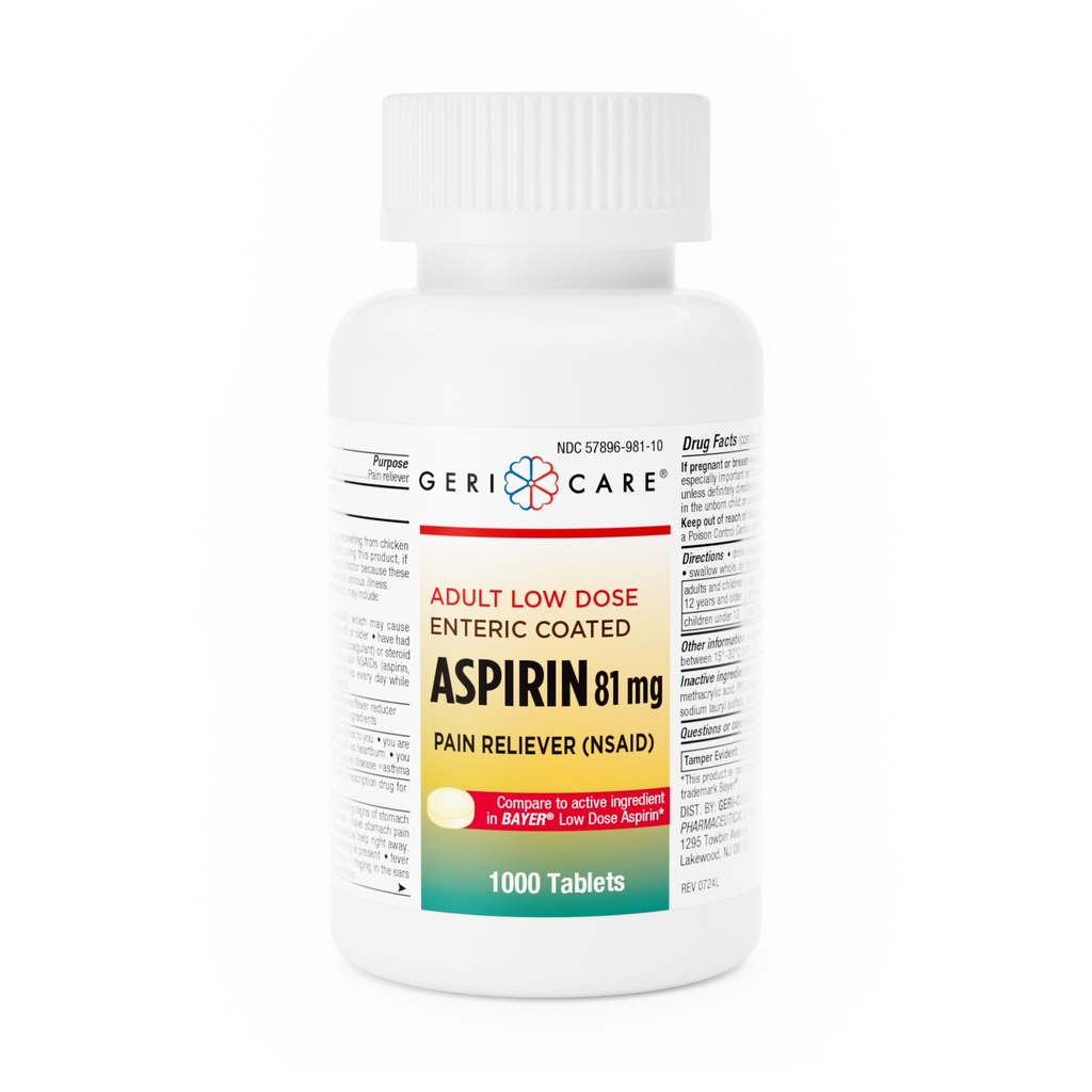 Enteric Coated Aspirin 81mg tablets 1000 count