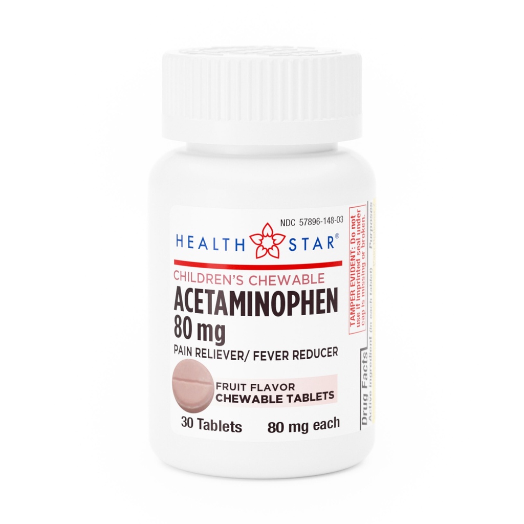 Acetaminophen Children's 80mg chewable tablets 30 count