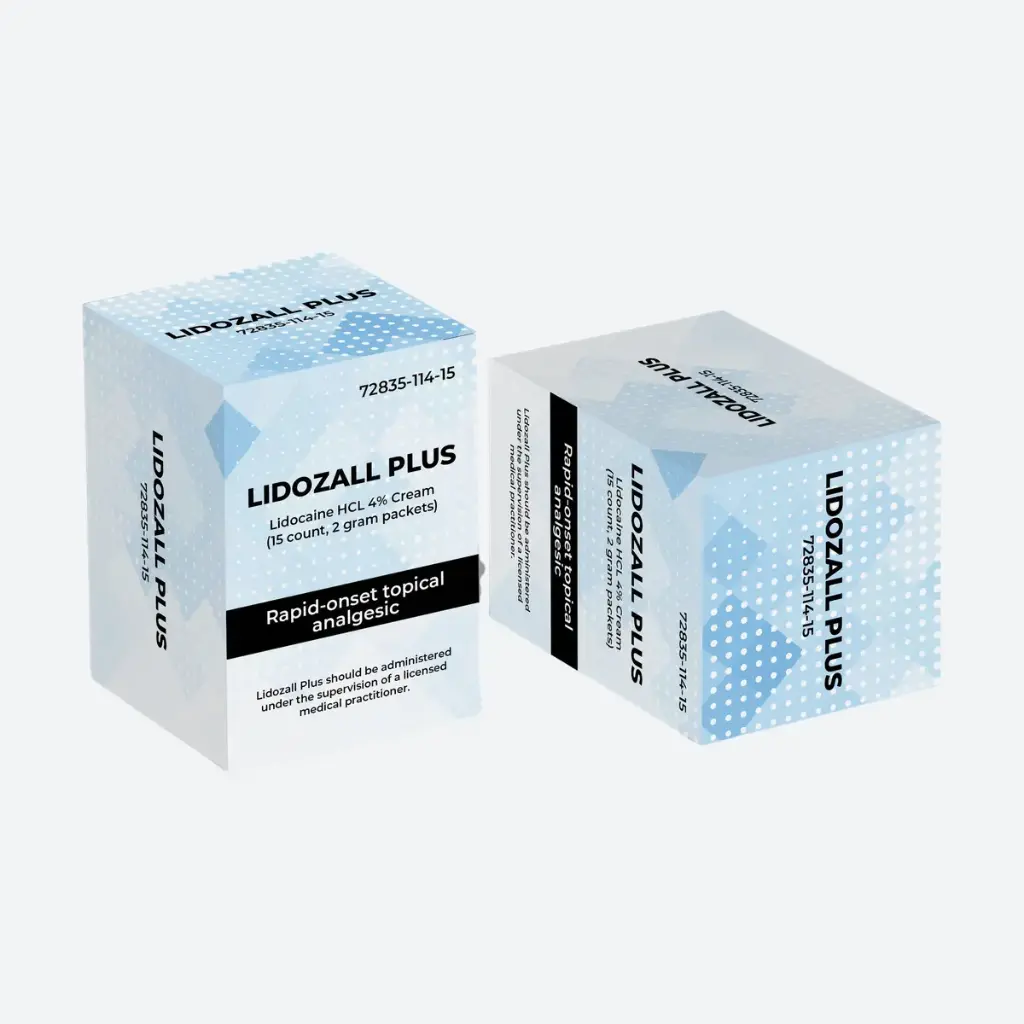 LIDOZALL PLUS Lidocaine 4% topical cream · 30 g total, 15 single-use 2g packets 