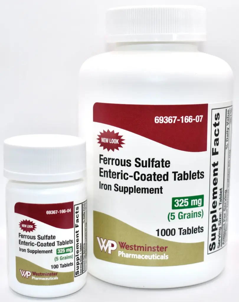 Ferrous Sulfate Enteric-Coated Tablets 325mg Iron 1000CT 