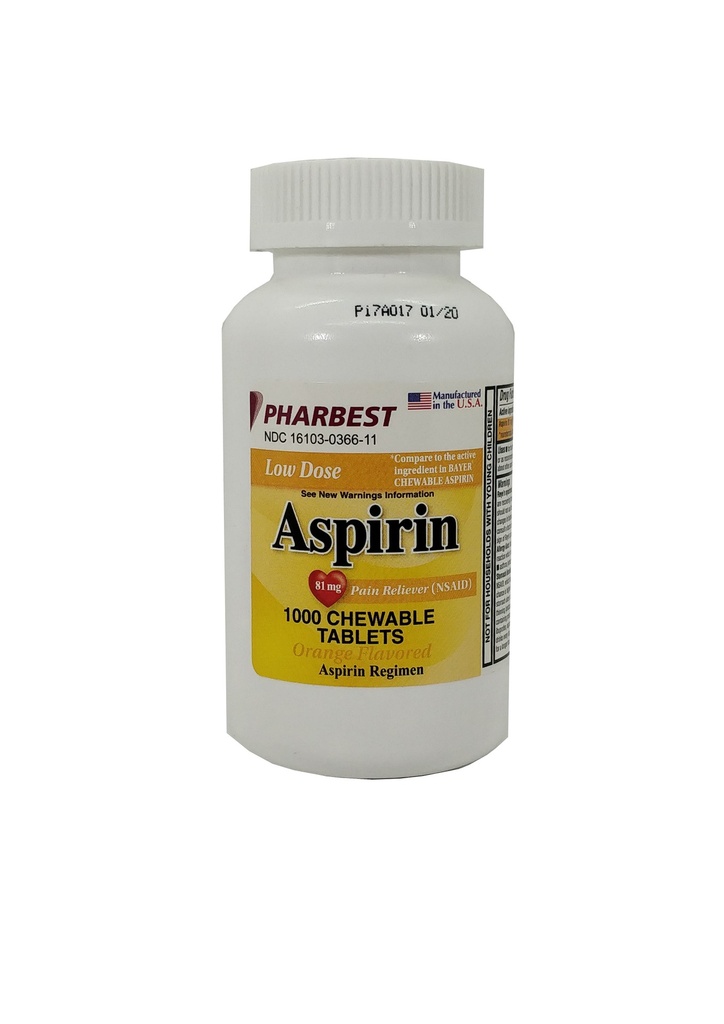 Chew Aspirin 81mg Tabs 1000CT