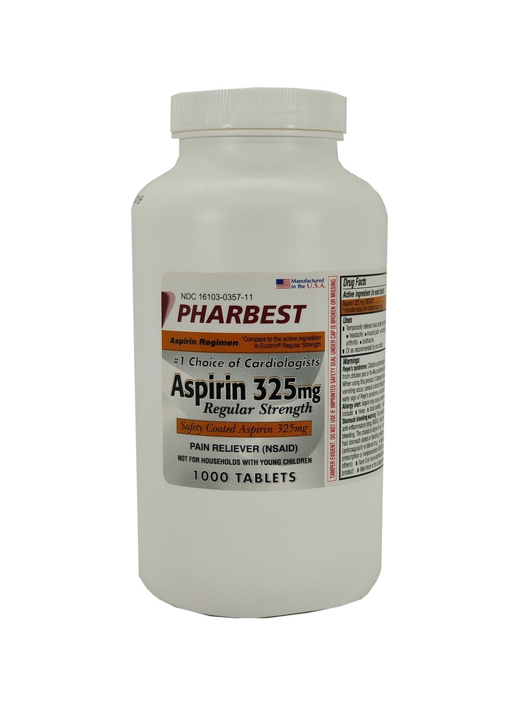 EC Aspirin 325mg Tabs 1000CT