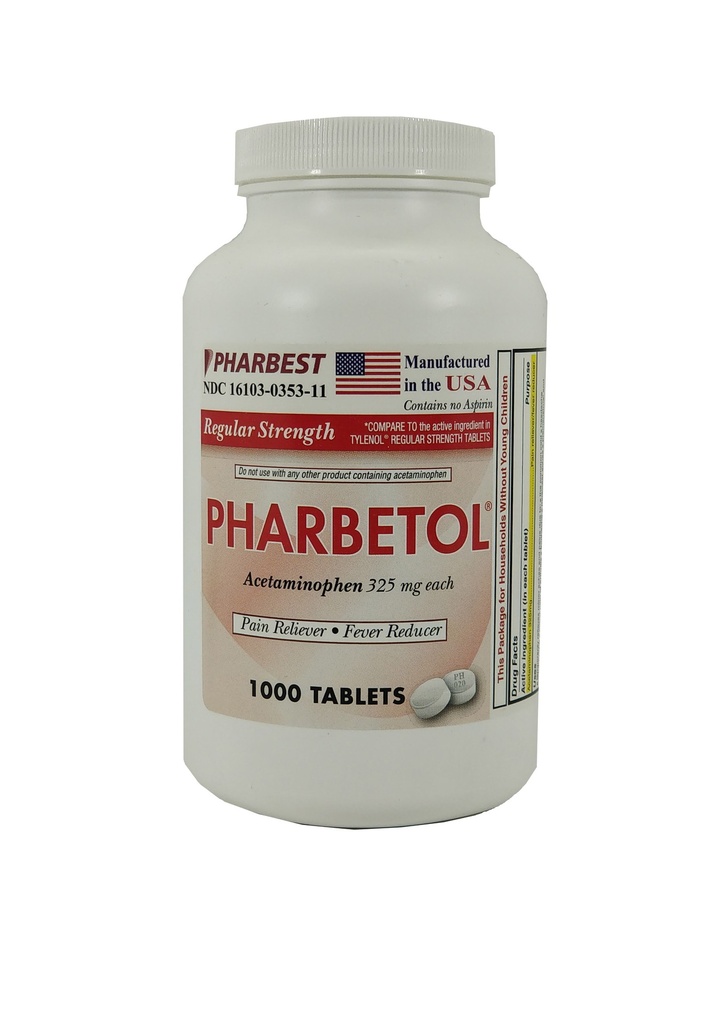 Pharbetol 325mg Tabs Acetaminophen 1000CT