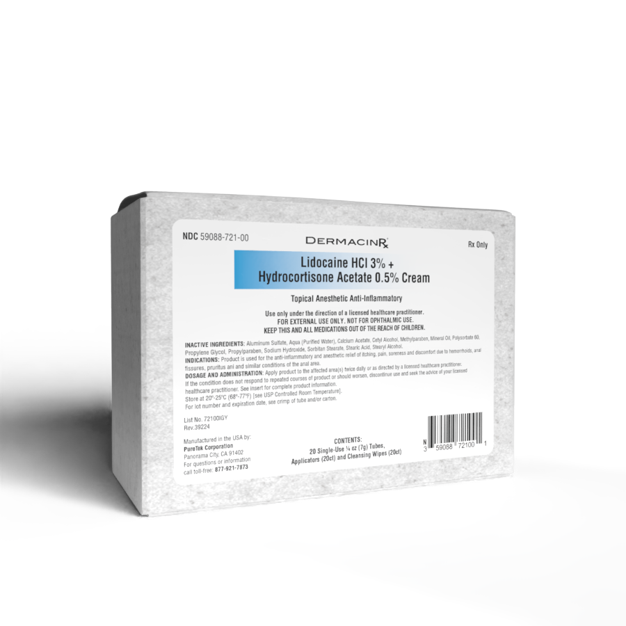 Lidocaine 3% with Hydrocortisone 0.5% Cream 20 Single-Use 7g Tubes, Applicators and Cleansing wipes