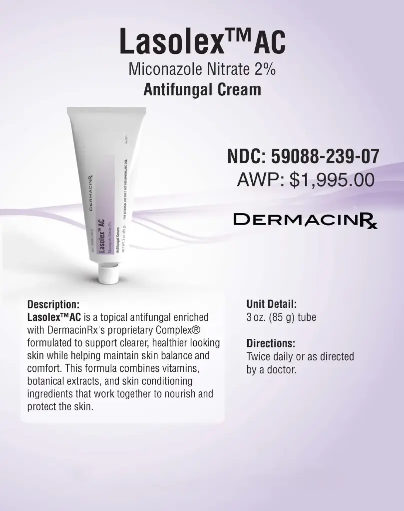 Lasolex AC Miconazole Nitrate 2% Antifungal Cream 85g Tube