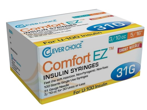 [200243] Clever Choice Comfort EZ Insulin Syringes 31 G 0.3 cc 5/16 in. (8mm) 100BX