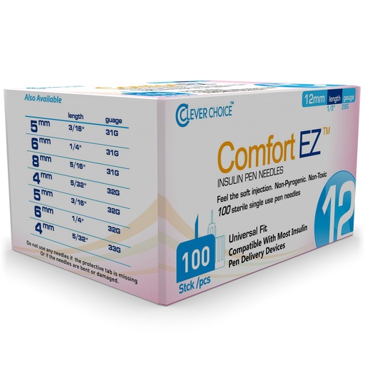 [200247] Clever Choice Comfort EZ Insulin Pen Needles 29 G 1/2 in. (12mm) 100BX