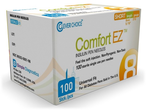 [200248] Clever Choice Comfort EZ Insulin Pen Needles 31 G 5/16 in. (8mm) 100BX