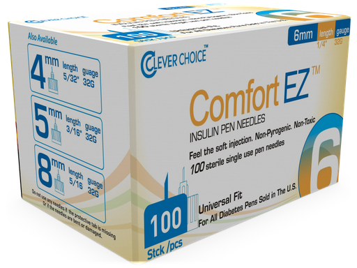 [200251] Clever Choice Comfort EZ Insulin Pen Needles 32 G 1/4 in. (6mm) 100BX