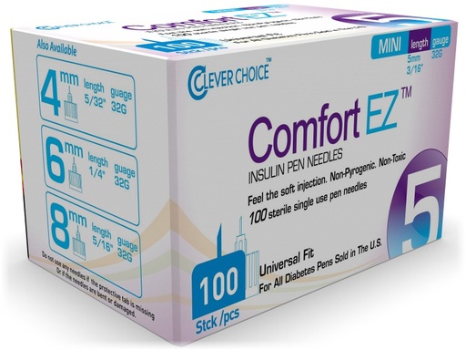 [200252] Clever Choice Comfort EZ Insulin Pen Needles 32 G 3/16 in. (5mm) 100BX