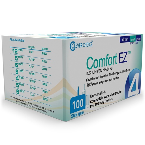 [200254] Clever Choice Comfort EZ Insulin Pen Needles 33 G 5/32 in. (4mm) 100BX