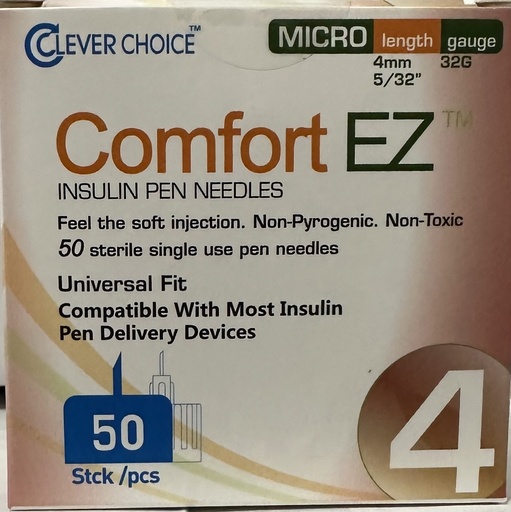 [200259] Clever Choice Comfort EZ Insulin Pen Needles 32 G 5/32 in. (4mm) 100BX