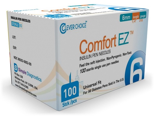 [200261] Clever Choice Comfort EZ Select Insulin Pen Needles 31 G 1/4 in. (6mm) 100BX
