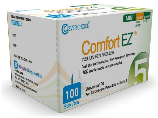 [200262] Clever Choice Comfort EZ Select Insulin Pen Needles 31 G 3/16 in. (5mm) 100BX