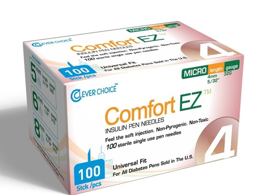 [200263] Clever Choice Comfort EZ Select Insulin Pen Needles 32 G 5/32 in. (4mm) 100BX